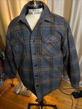 Naturalife Barn plaid shacketcoat wool blend heavy duty lined quilted long XL